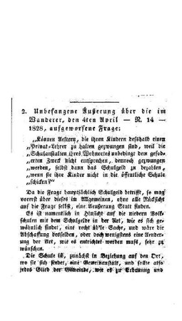 Unbefangene Äußerung über die im Wanderer, den 4ten April -N. 14- 1828, aufgeworfene Frage : ...