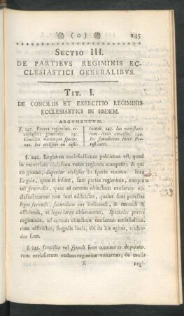 Sectio III. De Partibus Regiminis Ecclesiastici Generalibus
