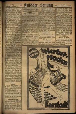Zweite Ausgabe vom Samstag, den 17. September 1927.