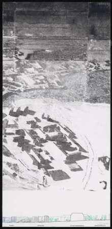 Bahnhofsbereich Potsdam Schinkelwettbewerb 1993: Perspektivische Ansicht (Luftbild), Schnitt 1:500