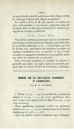Mémoire sur les équivalences algébriques et l'élimination.
