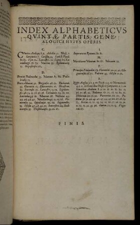 Index Alphabeticus Quintæ Partis Generalogici Huius Operis.