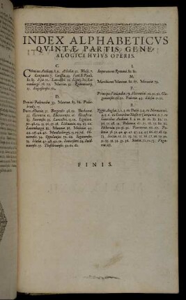 Index Alphabeticus Quintæ Partis Generalogici Huius Operis.
