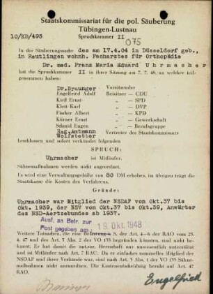 Uhrmacher, Franz Maria Eduard, Dr. med.