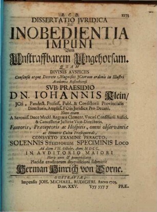Diss. iur. de inobedientia impuni