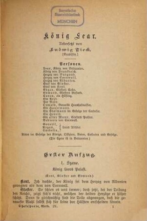 Sämtliche dramatische Werke : In neu rev. Uebers. v. [August Wilhelm] Schlegel u. [Ludwig] Tieck, 4