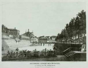 Äußere Ansicht des Zwingers : Dresden, Zwinger, Holzbrücke, Litho (Nummer fehlt)