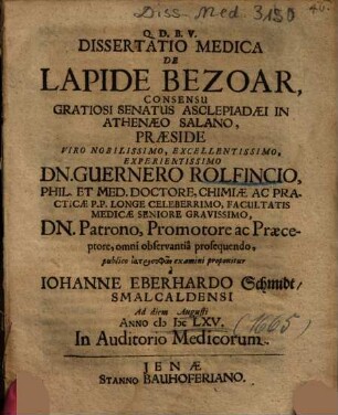 Dissertatio Medica De Lapide Bezoar