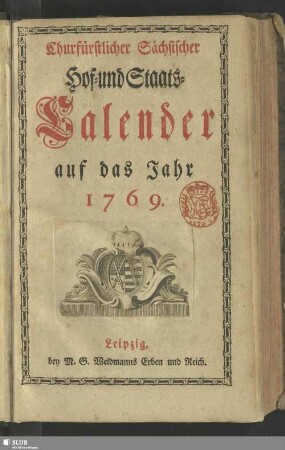 1769: Churfürstlich-Sächsischer Hof- und Staatscalender