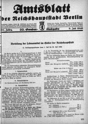 22. Sonder-Ausgabe, 9. Juli 1940