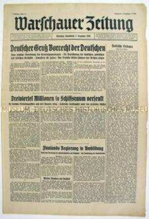 Deutsche Tageszeitung für das Generalgouvernement "Warschauer Zeitung" u.a. zu neuen gesetzlichen Bestimmungen