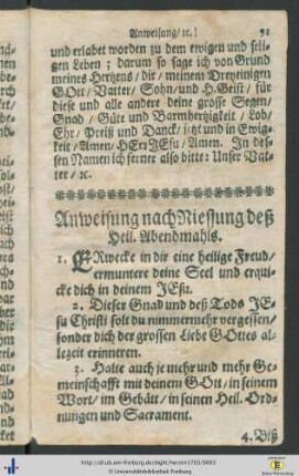 Anweisung nach Niessung deß Heiligen Abendmahls.