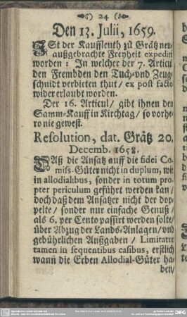 Resolution, dat. Grätz 20. Decemb. 1658