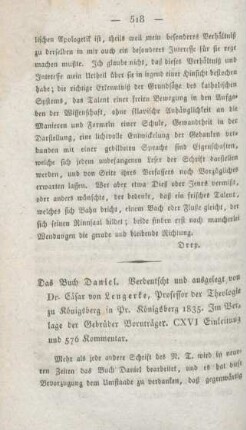 518-554 [Rezension] Lengerke, Cäsar von, Das Buch Daniel