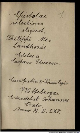 Epistolae selectiores aliquot Philippi Melanthonis