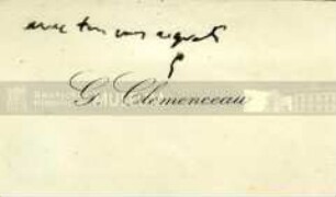 Visitenkarte mit handschriftlicher Widmung von Georges Clemenceau