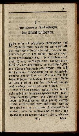 §. 1. Vorgekommene Beobachtungen bey Viehkrankheiten