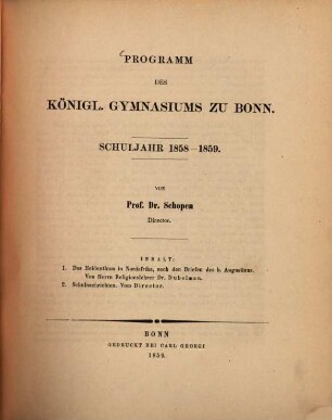 Programm des Königlichen Gymnasiums zu Bonn : Schuljahr .... 1858/59