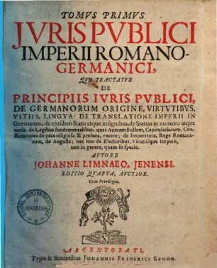 Tomus ... Iuris Publici Imperii Romanogermanici, 1.