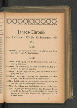 Jahres-Chronik vom 2. Oktober 1933 bis 30. September 1934