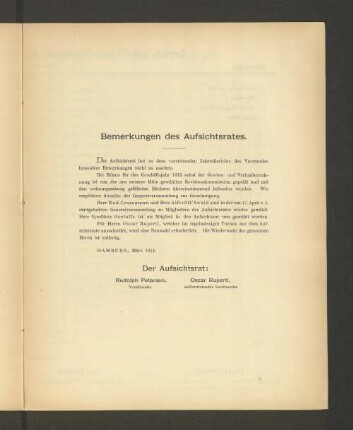 Bemerkungen des Aufsichtsrates.