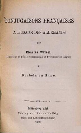 Conjugaisons françaises a l'usage des Allemands