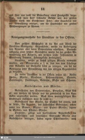 Reinigungsmethode der Utensilien in der Officin