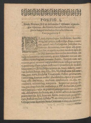 Positio I. Unde Nomen Jesu descendat? ...