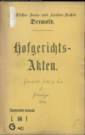 Gevekot Erben zu Leese gegen Kreditoren - Schuldforderung