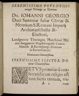 Serenissimo Potentissimoque Principi ac Domino Dn. Iohanni Georgio Duci Saxoniæ [...]