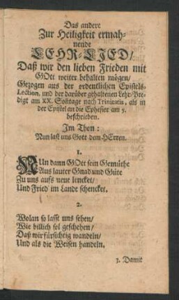 Das andere Zur Heiligkeit ermahnende Lehr-Lied ...