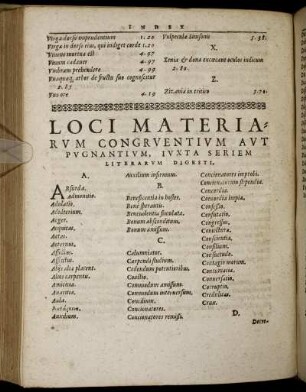 Loci Materiarum Congruentium Aut Pugnantium, Iuxta Seriem Literarum Digesti.