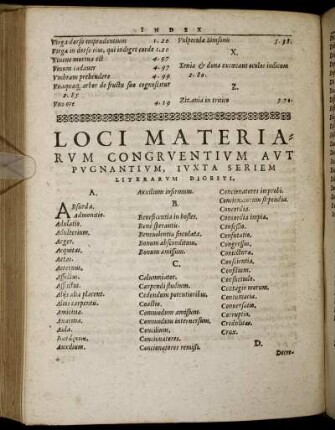 Loci Materiarum Congruentium Aut Pugnantium, Iuxta Seriem Literarum Digesti.