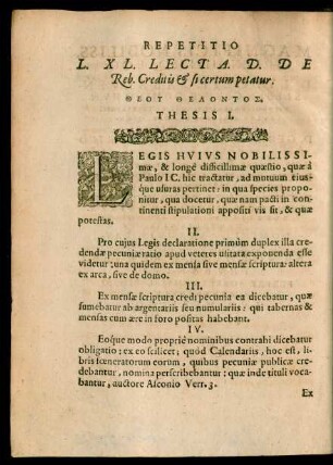 Repetitio L. XL. Lecta. D. De Reb. Creditis & si certum petatur.