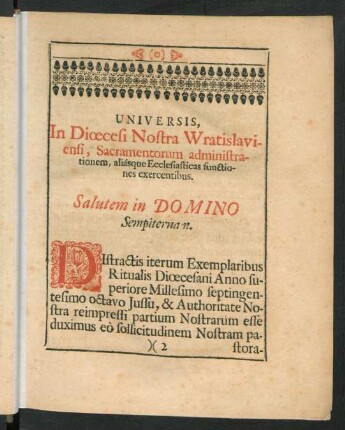 Universis, In Dioecesi Nostra Wratislaviensi, Sacramentorum administrationem, ...