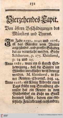Vierzehendes Capit.: Von oeftern Beschaedigungen des Muensters und Thurns
