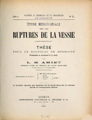 Étude médico-légale sur les ruptures de la vessie : Thèse ...