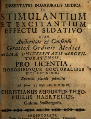 Diss. inaug. med. de stimulantium et excitantium effectu sedativo