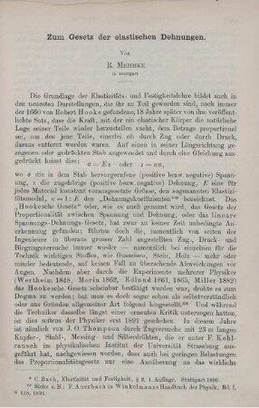 Zum Gesetz der elastischen Dehnungen.