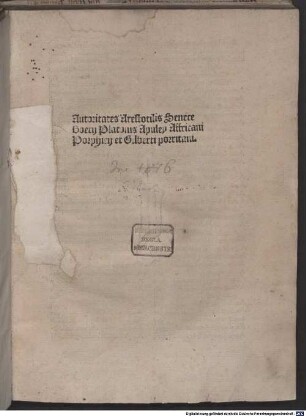 Auctoritates Aristotelis, Senecae, Boethii, Platonis, Apulei, Empedoclis, Porphyrii et Gilberti Porretani