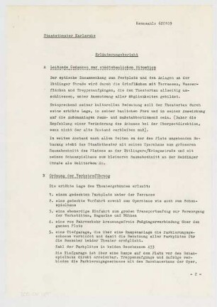 Badisches Staatstheater, Karlsruhe Wettbewerb: Schriftstück, Erläuterungsbericht (mehrseitig)