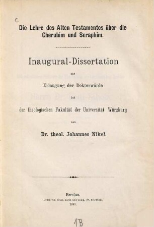 Die Lehre des Alten Testamentes über die Cherubim und Seraphim