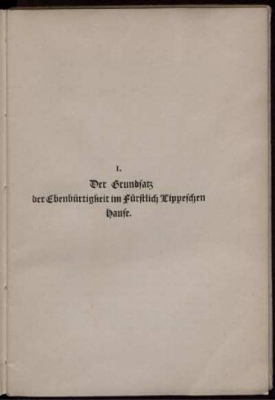 Der Grundsatz der Ebenbürtigkeit im Fürstlich Lippeschen Hause