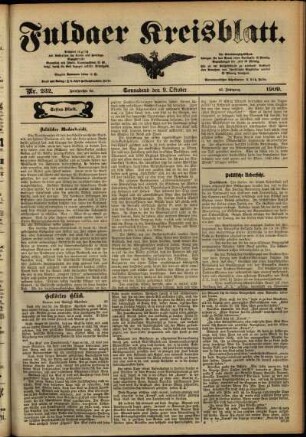 Erste Ausgabe vom Samstag, den 09. Oktober 1909.