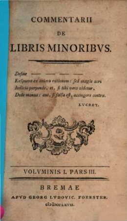 Commentarii de libris minoribus, 1,3. 1767