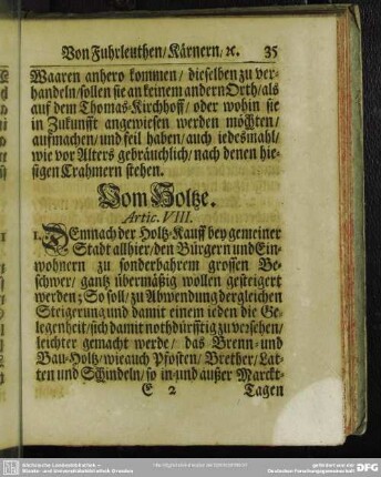 Vom Holtze. Artic. VIII
