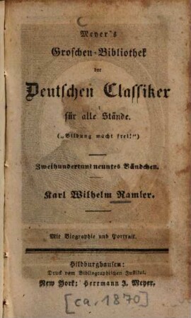 Karl Wilhelm Ramler : mit Biographie und Porträt