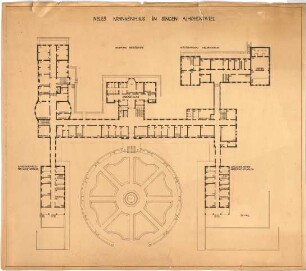 Billing, Hermann; Singen; Krankenhaus - Hauptbau (Grundriss EG); Wirtschaftsbau (Grundriss Keller)