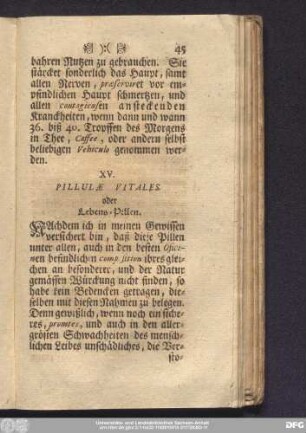 XV. Pillulae Vitales. oder Lebens-Pillen.