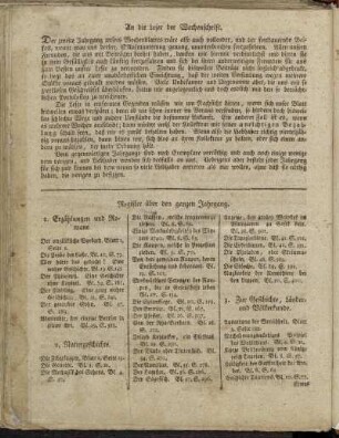 An die Leser der Wochenschrift.